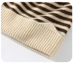 100% Cashmere Striped Thicken Knit Beanie Hat for Kids