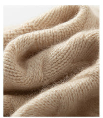 Cashmere Beanie Cable Knit Beanie Hat with Fur Pom Pom