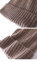 Classic Knit Winter Cashmere Ribbed Beanie Hat