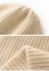 Winter Hat Pure Goat Cashmere Rib-Knit Beanie Hat For Women
