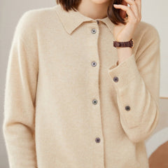 Soft Collar Lapel Cashmere Knitwear Sweater Button-Up Shirt Cardigan