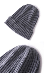 Classic Knit Winter Cashmere Ribbed Beanie Hat