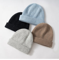 Soft Speckled Knit Winter Hat Ribbed Cashmere Beanie