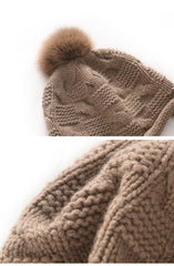 Knitted Thickened Pom Pom Cashmere Hat Trooper Style Ear Warmer