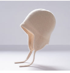 Pure Cashmere Earflap Hat with Ties Knit Cashmere Winter Cap