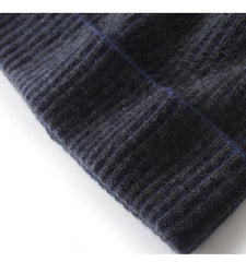 Unisex Ribbed Stripe Cashmere Cap Classic Foldover Striped Hat