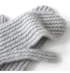 Winter Soft Warm Ribbed Pure Cashmere Knitted Gloves Mittens