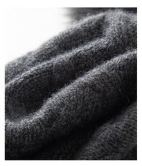 Cashmere Beanie Cable Knit Beanie Hat with Fur Pom Pom