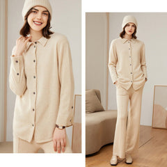 Soft Collar Lapel Cashmere Knitwear Sweater Button-Up Shirt Cardigan