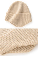 Extended Brim Winter Hat Cashmere Ribbed Beanie