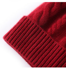Warm Ribbed Classic Cable-Knit Pure Cashmere Beanie Hat