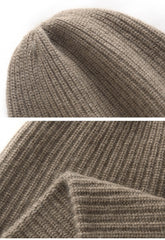 Winter Hat Pure Goat Cashmere Rib-Knit Beanie Hat For Women
