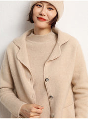 Lapel Button Front Knit Cashmere Sweater Cardigan Jacket with Collar