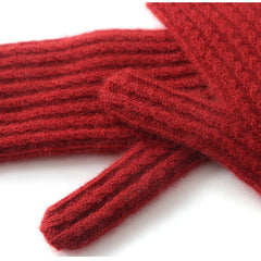 Winter Soft Warm Ribbed Pure Cashmere Knitted Gloves Mittens