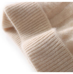 100% Cashmere Ribbed Chunky Knit Beanie with Pom-Pom for Women