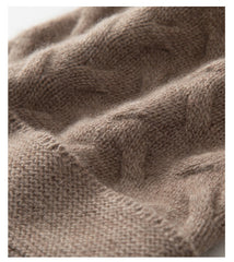 Cashmere Beanie Cable Knit Beanie Hat with Fur Pom Pom