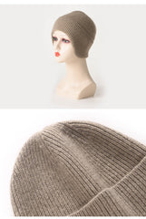 Extended Brim Winter Hat Cashmere Ribbed Beanie