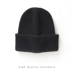 Double-Layer Thickened Cap Warm Knitted Ribbed Pure Cashmere Hat