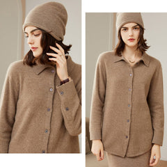 Soft Collar Lapel Cashmere Knitwear Sweater Button-Up Shirt Cardigan