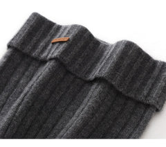 100% Cashmere Ribbed Knitted Beanie Cuffed Hat with Logo Patch