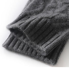 Thicken Cable-Knit Pure Cashmere Fingerless Gloves Hand Warmers