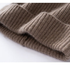 Basic Ribbed Cashmere Beanie Knit Fold-Over Thicken Winter Hat