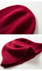 100% Pure Cashmere French Winter Warm Knitted Bucket Hat for Women