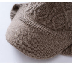 Cashmere Cable-Knit Baseball Cap with Visor Winter Beret