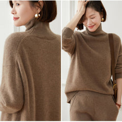 Casual Loose Turtleneck Pullover Cashmere Thick Mock Neck Sweater