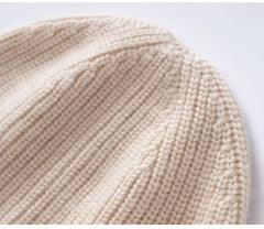 Basic Ribbed Cashmere Beanie Knit Fold-Over Thicken Winter Hat
