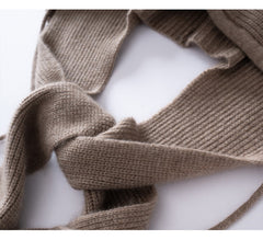 Cashmere Knit Wrap Hooded Scarf Hat Windproof with Drawstrings