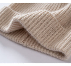 Basic Ribbed Cashmere Beanie Knit Fold-Over Thicken Winter Hat