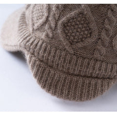 Cashmere Cable-Knit Baseball Cap with Visor Winter Beret