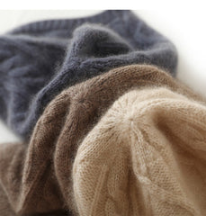 Cashmere Cable Knit Beanie Hat Soft Warm Winter Ear Protection