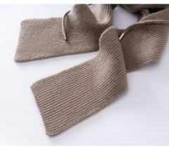 Cashmere Knit Wrap Hooded Scarf Hat Windproof with Drawstrings