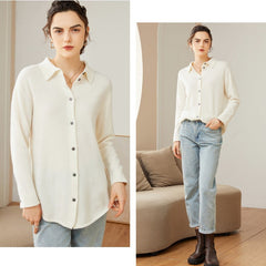 Soft Collar Lapel Cashmere Knitwear Sweater Button-Up Shirt Cardigan