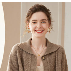 Cashmere Cable Knit Cardigan Polo Lapel Collar Button-Up Sweater