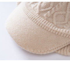 Cashmere Cable-Knit Baseball Cap with Visor Winter Beret