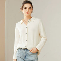 Soft Collar Lapel Cashmere Knitwear Sweater Button-Up Shirt Cardigan